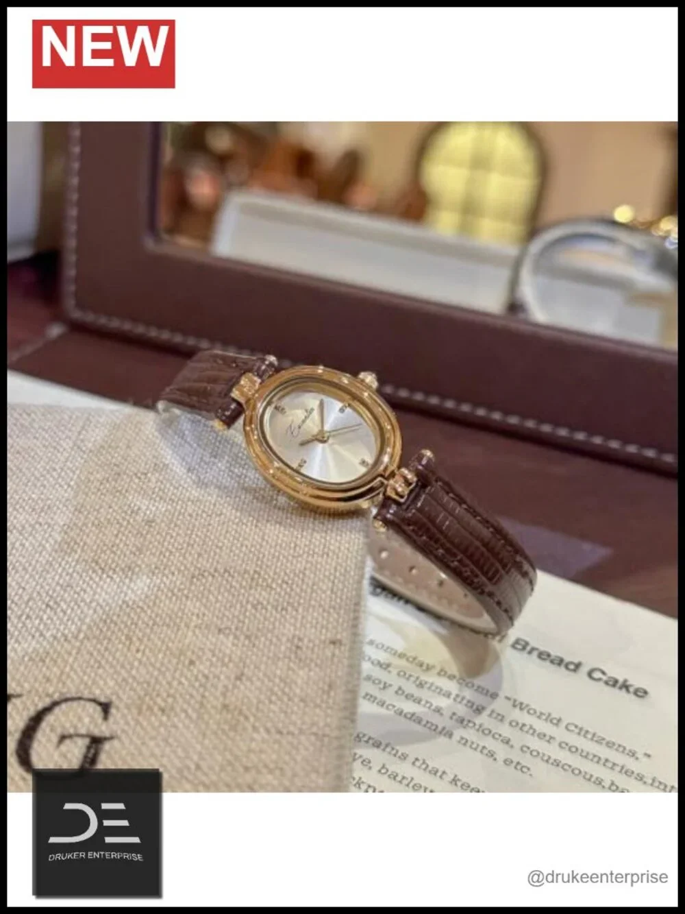 Women's Gold Oval Quartz Watch Leather Band Vintage Luxury Casual